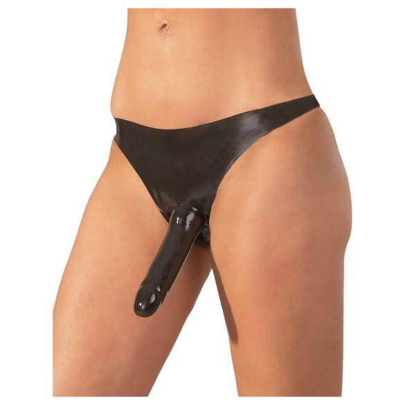 LATEX - bund med aftagelig dildo - sort (S-L)