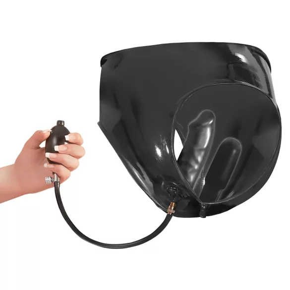 LATEX - kvindetrusse med 2 oppustelige indvendige dildoer - sort