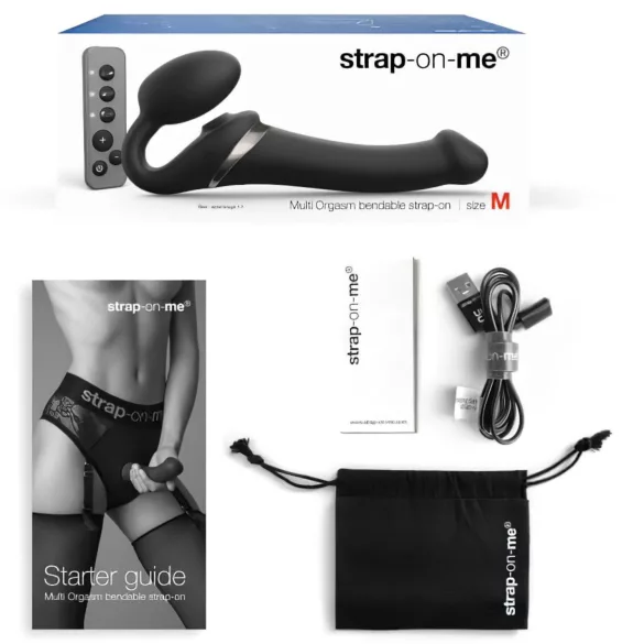 Strap-on-me - strap-on vibrator med luftbølger - sort M