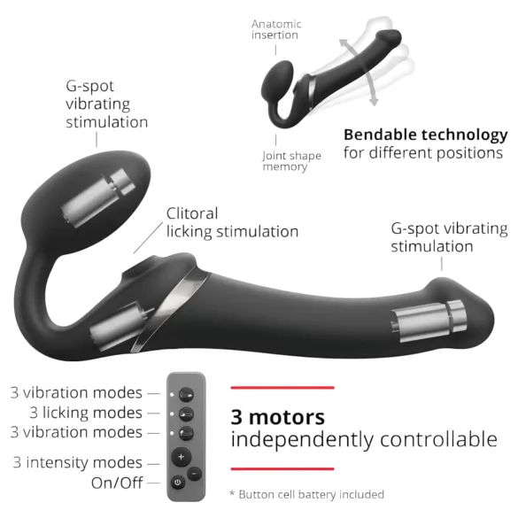 Strap-on-me - strap-on vibrator med luftbølger - sort M