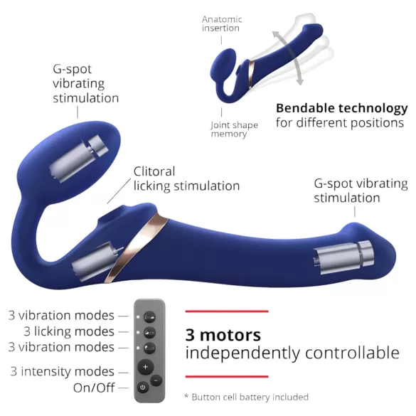 Strap-on-me - strap-on vibrator med luftbølger - silikone blå M