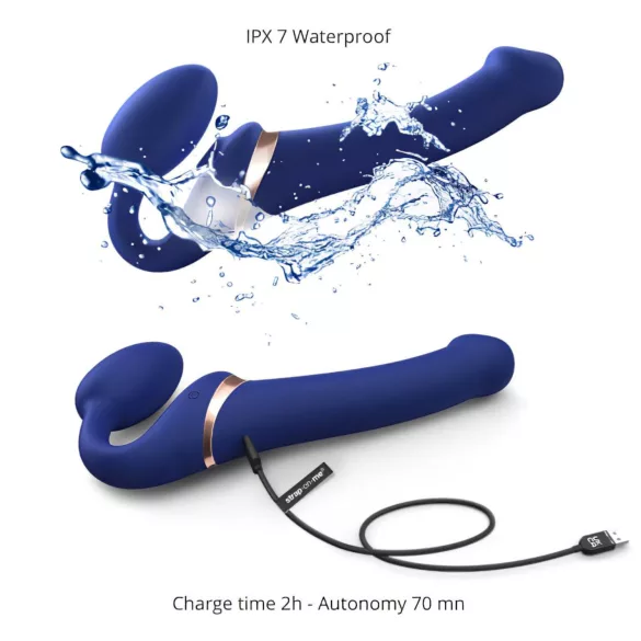 Strap-on-me - strap-on vibrator med luftbølger - silikone blå M