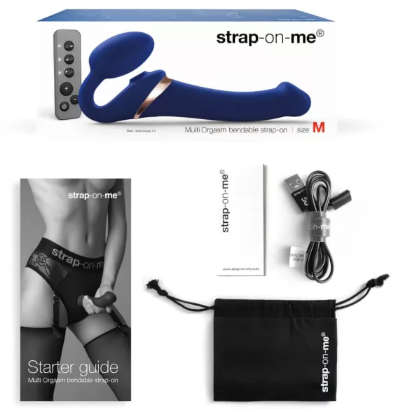 Strap-on-me - strap-on vibrator med luftbølger - silikone blå M