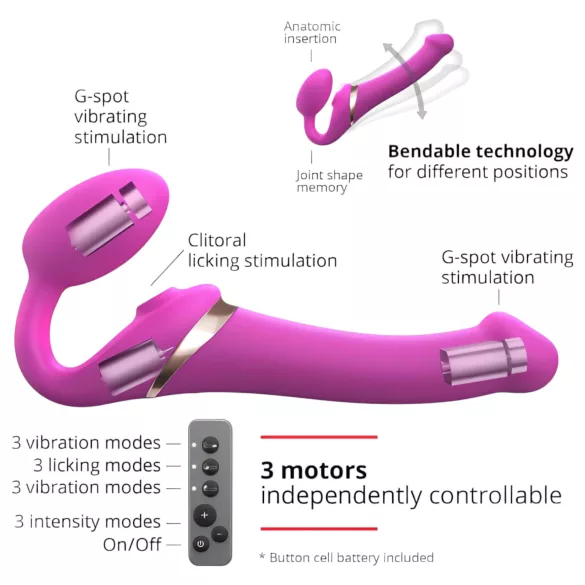 Strap-on-me - strap-on vibrator med luftbølger - pink