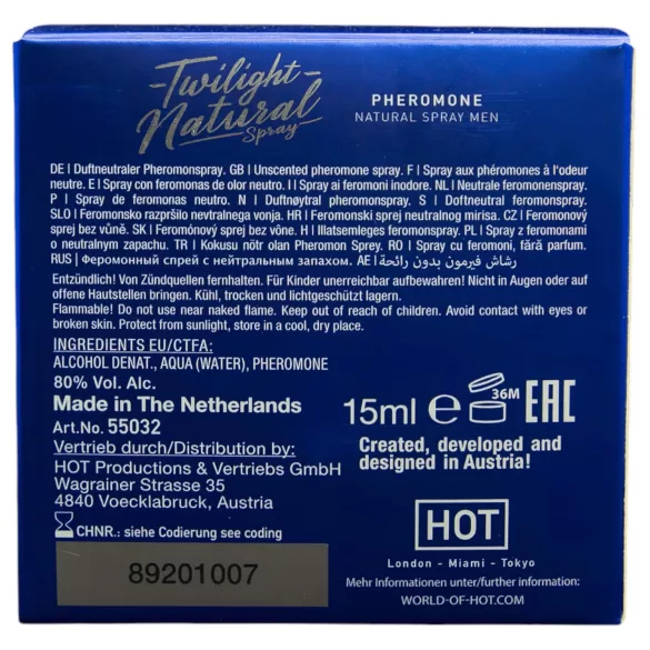 HOT Twilight Natural - feromonparfume til mænd - duftfri - 15ml