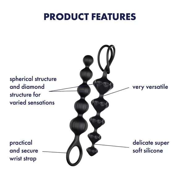 Satisfyer - analperlekugler sæt - struktur - silikone sort