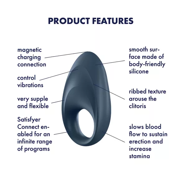 Satisfyer Mighty One - penisring med vibration - bluetooth - blå