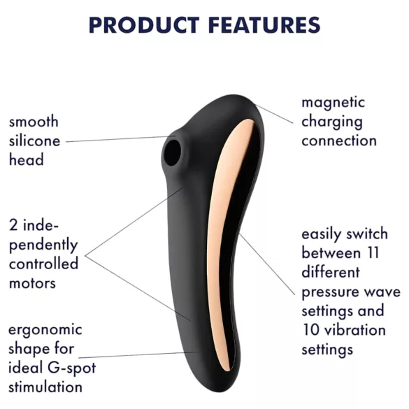 Satisfyer Dual Kiss - vibrator til vagina og klitoris - sort - genopladelig