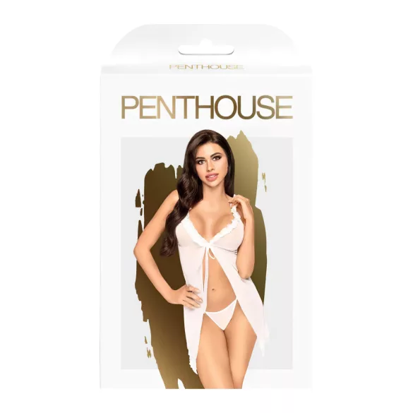 Penthouse - babydoll med g-streng - gennemsigtig - hvid - M/L