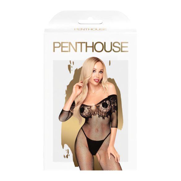 Penthouse High Profil - bodystocking med blomster - sort