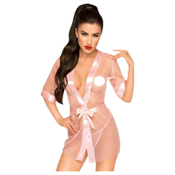 Penthouse Midnight Mirage - satin kimono og g-streng (pink)