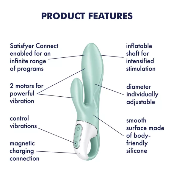 Satisfyer Air Pump Bunny 5 - App-styret oppustelig vibrator (mint)