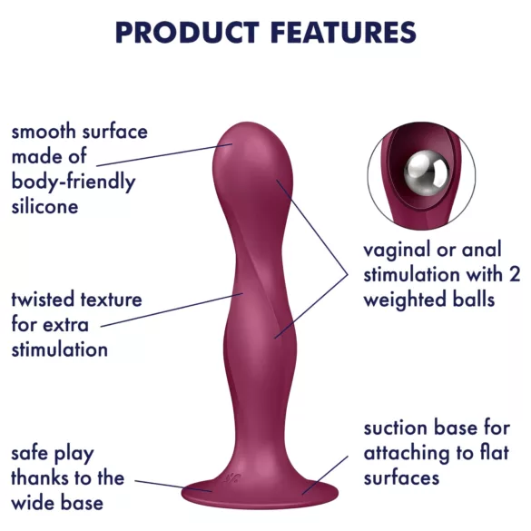 Satisfyer Double Ball-R - vægtet dildo med sugekop - rød
