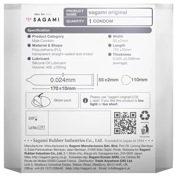 Sagami Original 0,02 - kondom - 55 mm (1 stk)