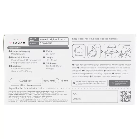 Sagami Original 0,01 L - kondom - ultra tynd - 58mm (5 stk)