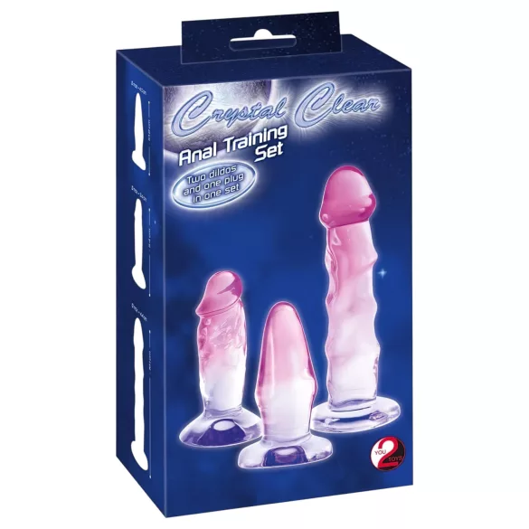 Crystal Clear - analtrænersæt - 3 stk - gennemsigtig pink