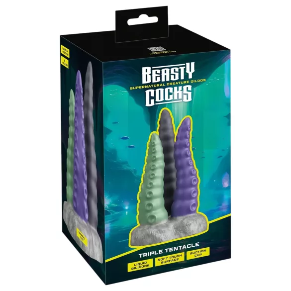 Beasty Cocks - dildo med tre tentakler - silikone