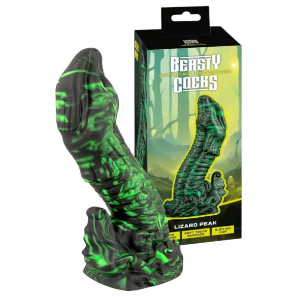 Beasty Cocks - dildo formet som øglepenis - realistisk - grøn/sort