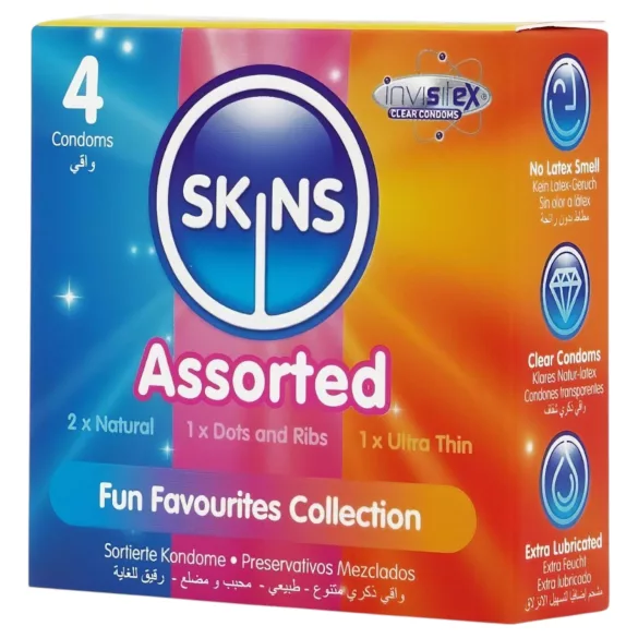 Skins - blandede kondomer - med dutter, natural, ekstra tynde (4 stk)