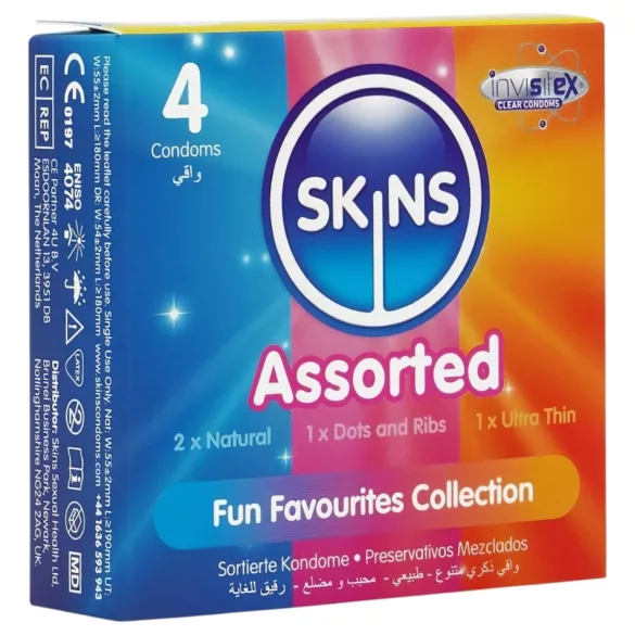 Skins - blandede kondomer - med dutter, natural, ekstra tynde (4 stk)