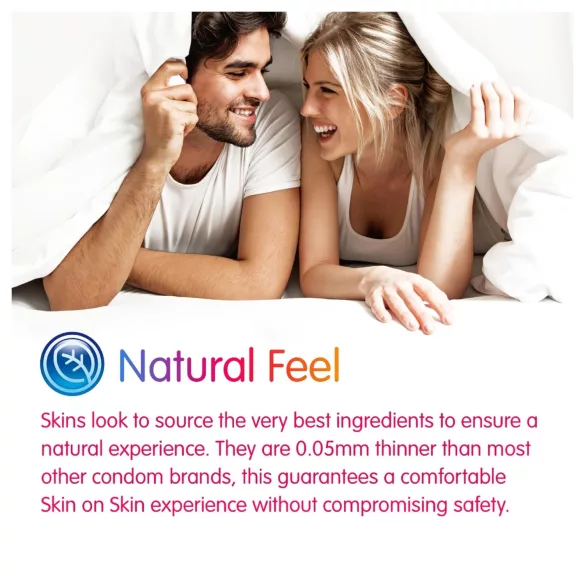 Skins - blandede kondomer - med dutter, natural, ekstra tynde (4 stk)