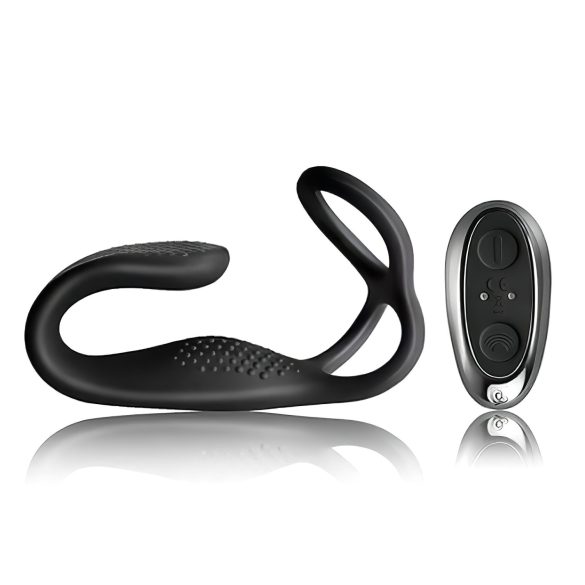 Rocks-Off - genopladelig, trådløs anal vibrator med penisring (sort)