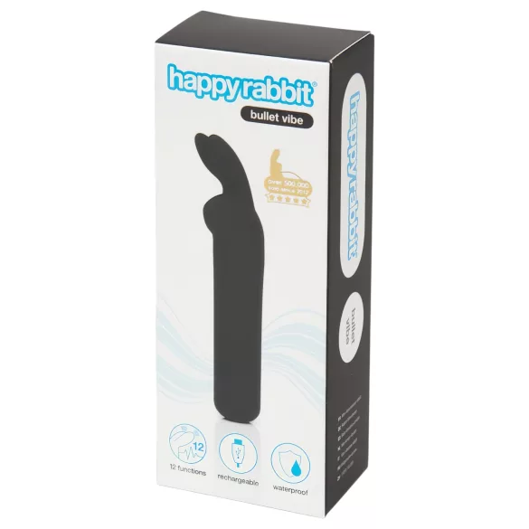 Happyrabbit - bullet vibrator - genopladelig, kaninører - sort