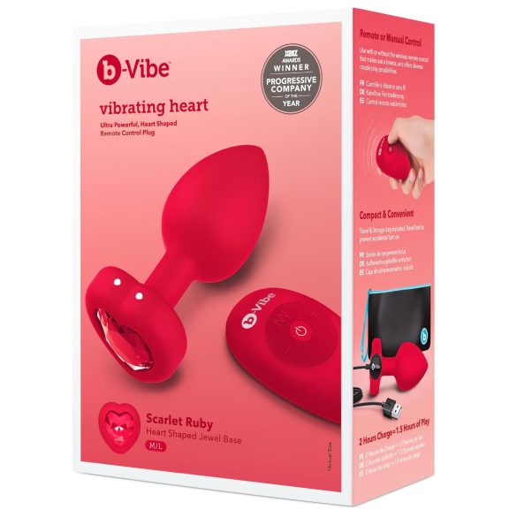 b-vibe hjerte - genoplad. anal vibrator m. fjernbetjening (rød)