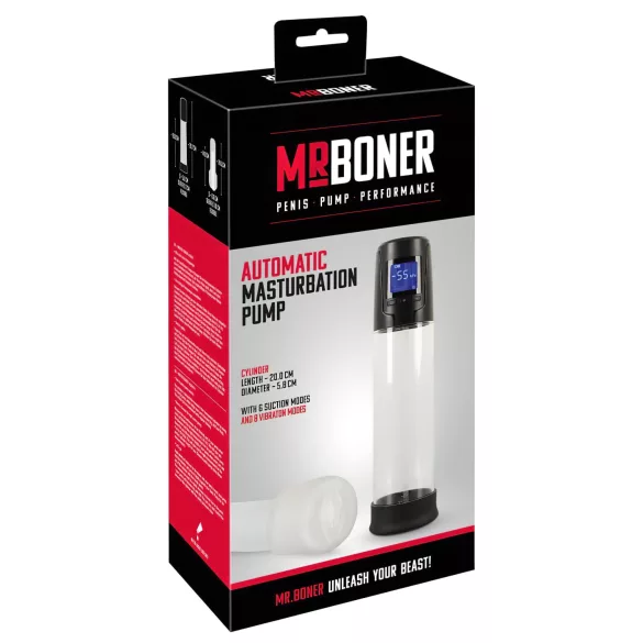 Mister Boner - genopladelig, automatisk penispumpe (sort-gennemsigtig)
