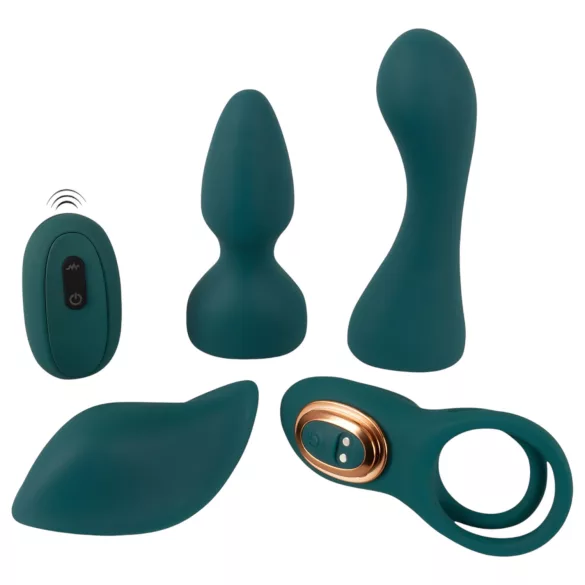 Couples Choice - 4-i-1 multifunktionel vibrator med fjernbetjening (turkis)