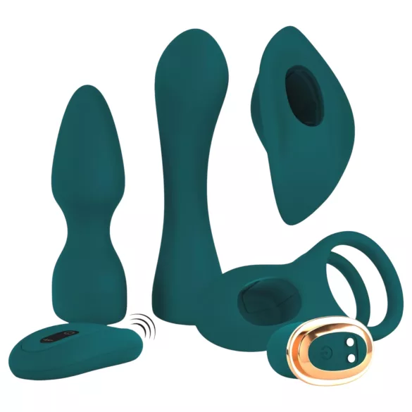 Couples Choice - 4-i-1 multifunktionel vibrator med fjernbetjening (turkis)