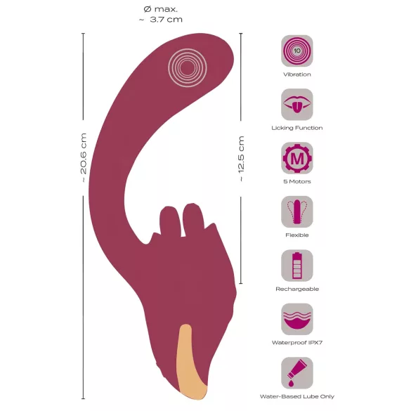 Javida - vibrator med tungefunktion 2i1 - rød