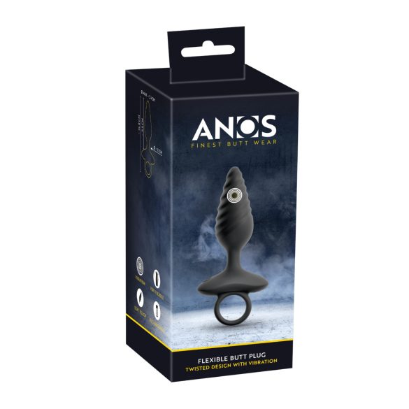 ANOS - analplug med vibration - ribbet - sort