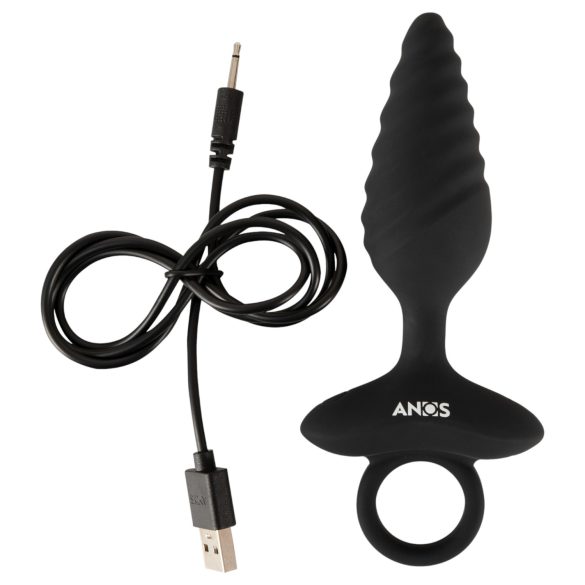 ANOS - analplug med vibration - ribbet - sort