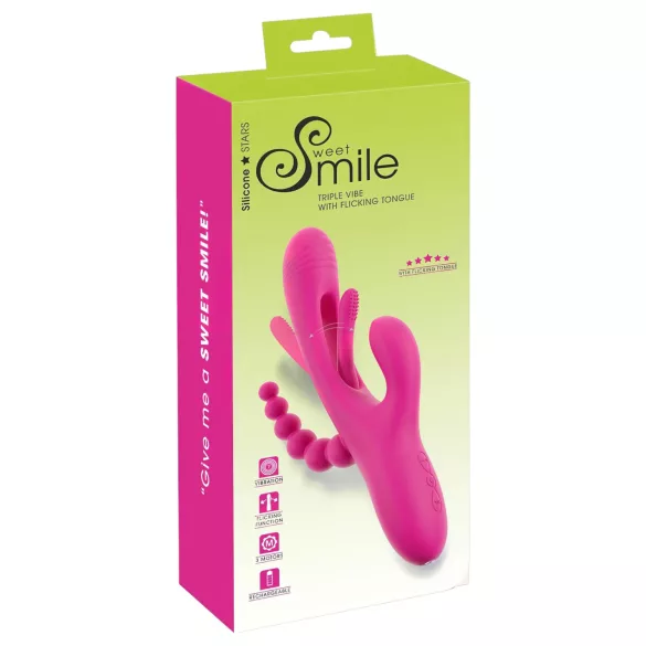 SMILE - vibrator med tre arme og tunge - pink