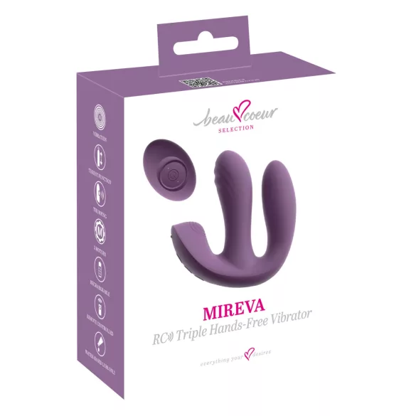 Beau Coeur Mireva - vibrator med tre arme - fjernbetjening - lilla