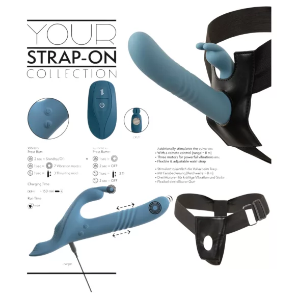 You2Toys - 3-delt påspændings-kaninvibrator med fjernbetjening (blå)