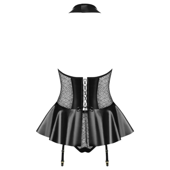 Obsessive - korsage og g-streng i lak-look (sort) - L/XL