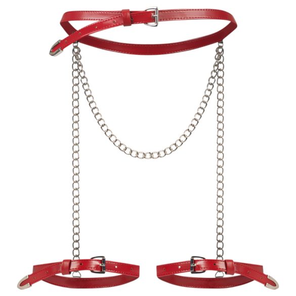 Obsessive Inferro - hofteharness med kæder - lædereffekt - rød