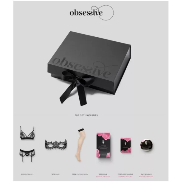 Obsessive Wonderia - lingerigaveæske - 6 dele (sort)