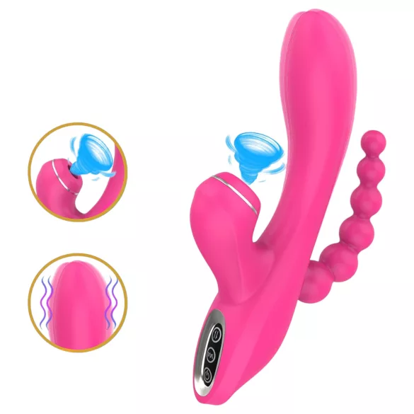 Erospace Sweet Play - G-punktsvibrator med analsonde og sugefunktion (lyserød)