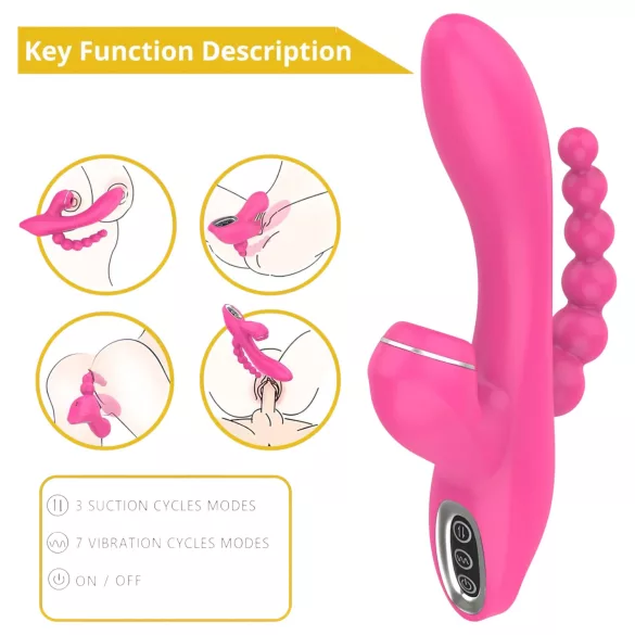 Erospace Sweet Play - G-punktsvibrator med analsonde og sugefunktion (lyserød)