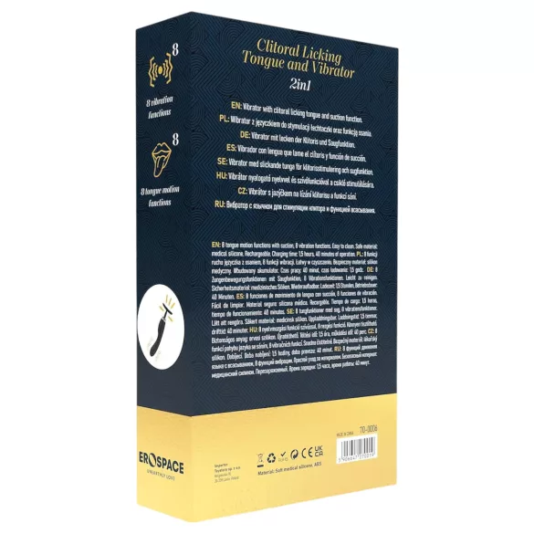 Sweet Play - 2-i-1 vibrator med klitoris-slikkelange og sugefunktion (sort)