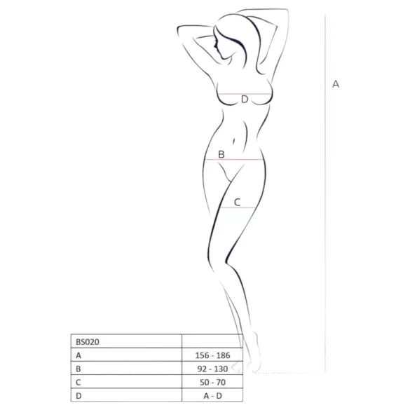 Passion BS020 - åbent bodystocking med pynt - sort - S-L