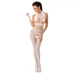 Passion BS048 - åben net catsuit med halsbånd - hvid - S-L