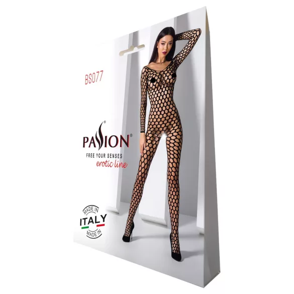 Passion BS077 - langærmet catsuit - netstof - sort - S-L