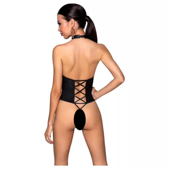 Passion Nancy - åben body - krydsstropper - sort - L/XL