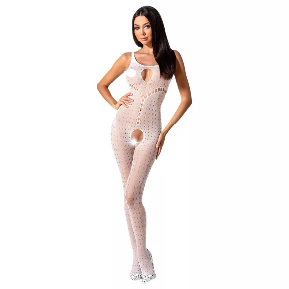 Passion BS078 - åben bodystocking med prikker - hvid - S-L
