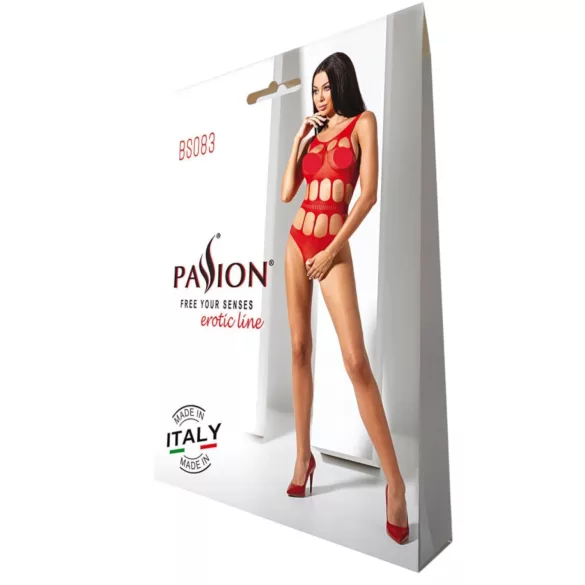 Passion BS083 - gennembrudt, åben, rød bodystocking (S-L)