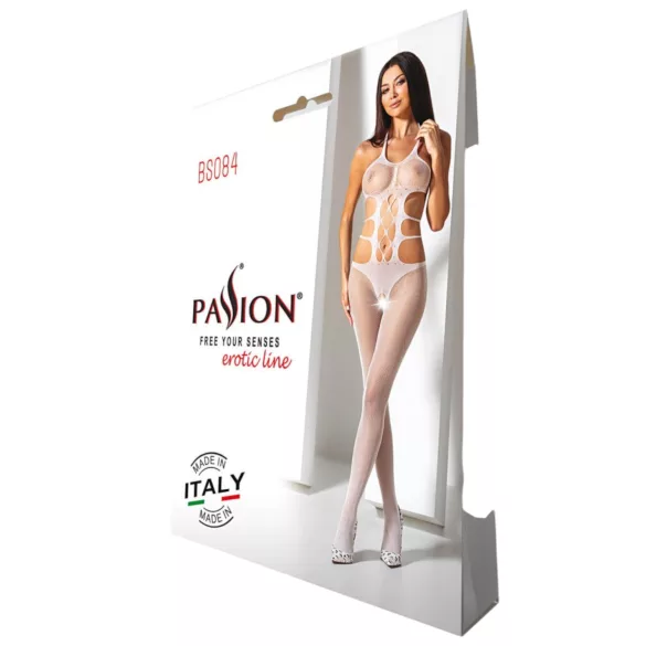 Passion BS084 - blonde catsuit med snøre - hvid - S-L